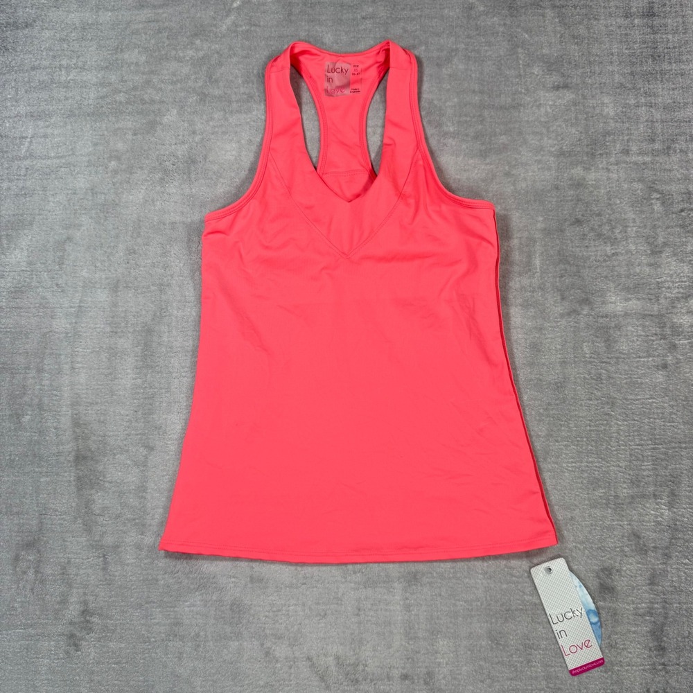 Lucky in Love Shirt Womens XS Lava Coral Racerback Vaportex Tennis Tank Top